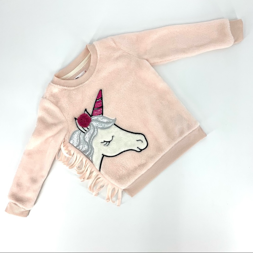 Epic Threads Little Girls Faux Fur Fringed Unicorn Sweatshirt, 2T